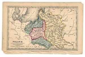[POLSKA]. Poland Previous to its Partition in 1795, between Russia, Austria & Prussia; Shewing also its present extent of territory. Staloryt korowany form. 8,8x14,3 cm