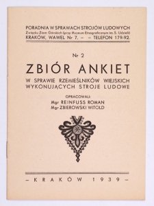 REINFUSS Roman, ZBIEROWSKI Witold - Zbiór ankiet w sprawie rzemieślników wiejskich wykonujących stroje ludowe. Oprac. ...