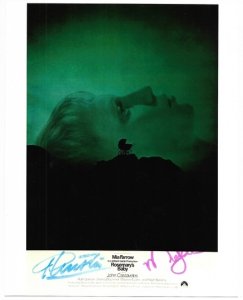 [POLAŃSKI Roman, <br />FARROW Mia]. Podpisy Romana Polańskiego i Mii Farrow pod fotograficzną reprodukcją plakatu do filmu Dziecko Rosemary z 1968. 