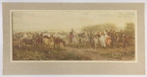 KOSSAK Juliusz (1824-1899) - Książę Józef Poniatowski zwiedza stadninę Mohorta - reprodukcja - Premia Tow. Przyjaciół Sztuk Pięknych w Krakowie za rok 1912