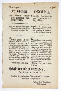 OKÓLNIK Cesarsko-królewskiego Gubernium Galicyiskiego. Jak pisarze mytowi z podróżnemi względem otwierania rogatek postępować sobie powinni [...].