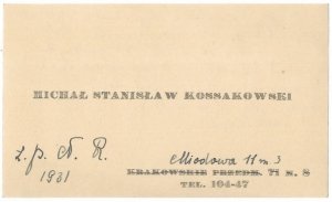 [KOSSAKOWSKI Michał Stanisław]. Michał Stanisław Kossakowski.