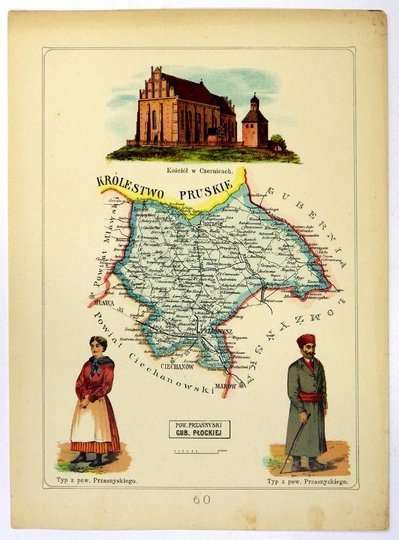 [POWIAT przasnyski, Gub. płockiej] - mapa z Atlasu geograficznego illustr. Królestwa Polskiego J. M. Bazewicza wydanego w Warszawie w 1907