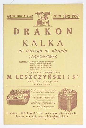 [Reklama]. Drakon. Kalka do maszyn do pisania. Carbon Paper [...]. 1932