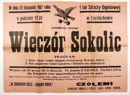 W DNIU 21 listopada 1937 roku [...] w Sali Straży Ogniowej w Częstochowie urządzony zostaje Wieczór Sokolic [...].