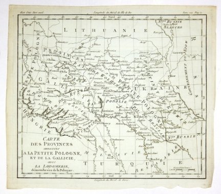 [GALICJA]. Carte des Provinces annexées a la Petite Pologne, et de la Gallicie avec la Lodomerie, démembrées de la Pologne. Miedzioryt form. 23,3x26,9 cm.