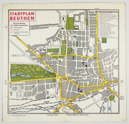 [BYTOM]. Stadtplan Beuthen. Plan barwny form. 19,4x20,6 cm.