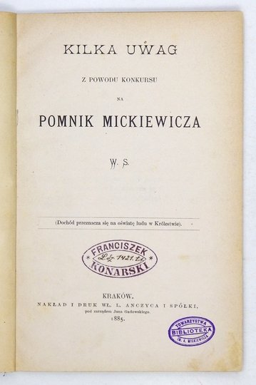 W. S. - Kilka uwag z powodu konkursu na pomnik Mickiewicza.