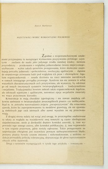 MARKIEWICZ Henryk - Pozytywiści wobec romantyzmu polskiego.
