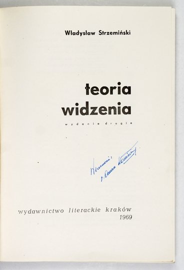 STRZEMIŃSKI Władysław - Teoria widzenia. Wyd. II.