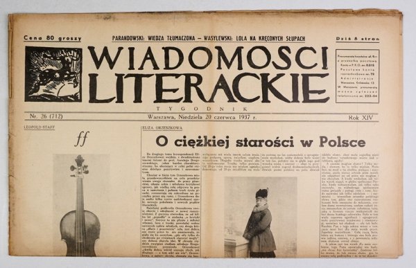 [Bruno Schulz] Wiadomości Literackie. R. 14, s. 26 (712): 20 VI 1937. s. 8.