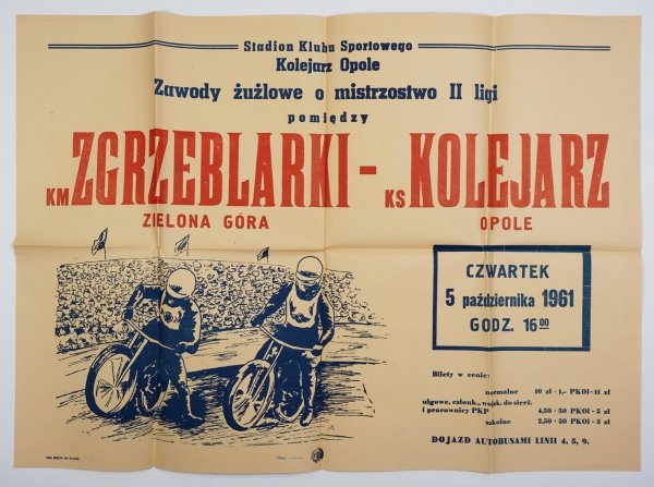 Stadion Klubu Sportowego Kolejarz Opole. Zawody żużlowe o mistrzostwa II ligi pomiędzy &quot;Zgrzeblarki&quot; Zielona Góra - &quot;Kolejarz&quot; Opole. Opole, 5 X 1961