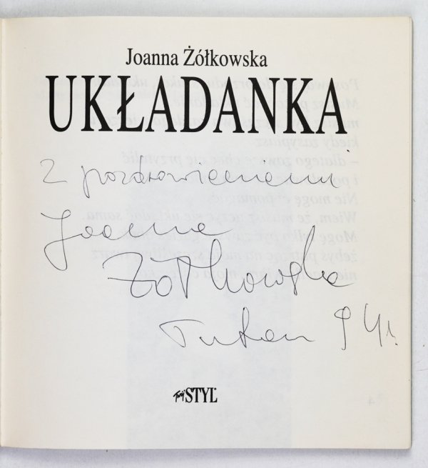 Żółkowska Joanna - Układanka  [dedykacja autorki]