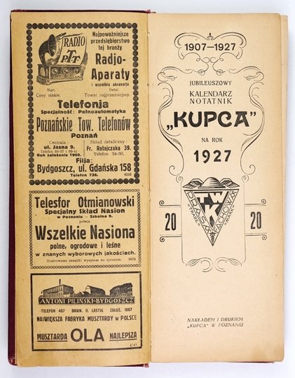 1907-1927 JUBILEUSZOWY kalendarz notatnik &quot;Kupca&quot; na rok 1927