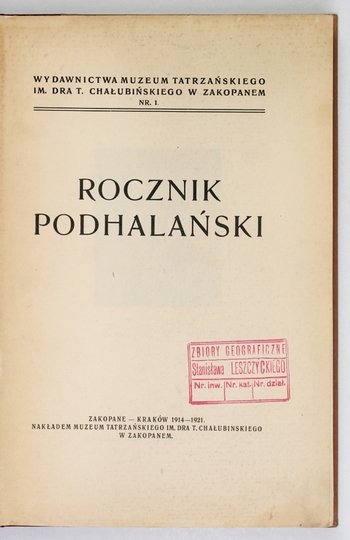 ROCZNIK Podhalański.