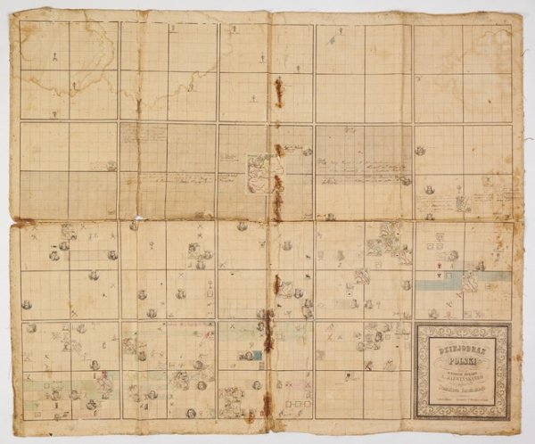 [HISTORIA Polski - tablica mnemotechniczna]. Plansza &quot;Dziejobraz Polski ułożony w niemych obrazach A. Jaźwińskiego przez Stanisława Zarańskiego&quot;. Lipsk 1851.
