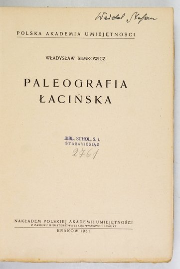 SEMKOWICZ Władysław - Paleografia łacińska.