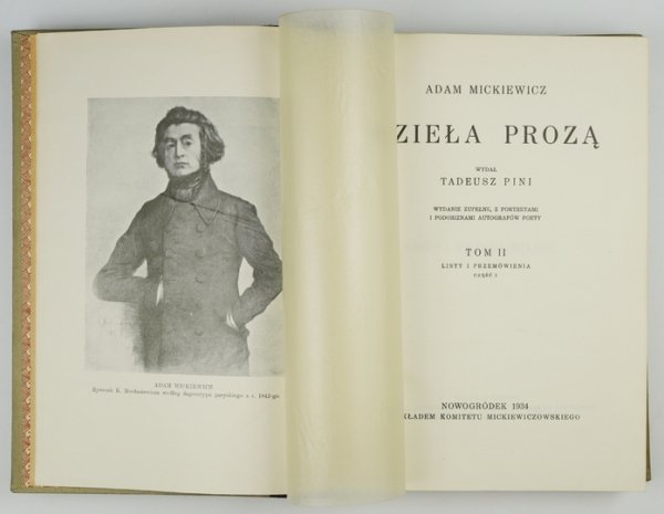 MICKIEWICZ Adam - Dzieła prozą. Wyd. T. Pini. Wydanie zupełne, z portretami i podobiznami autografów poety. T. 1-5 (w 3 wol.)