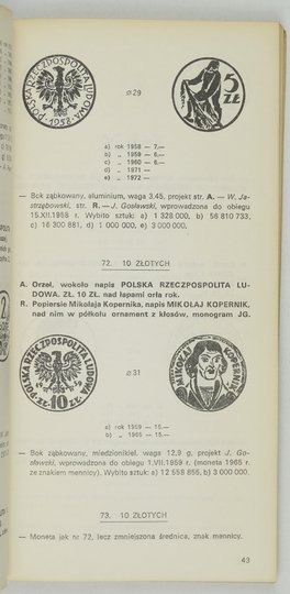 KAMIŃSKI Czesław - Ilustrowany katalog monet polskich 1916-1972. Wyd. II poprawione i uzupełnione.