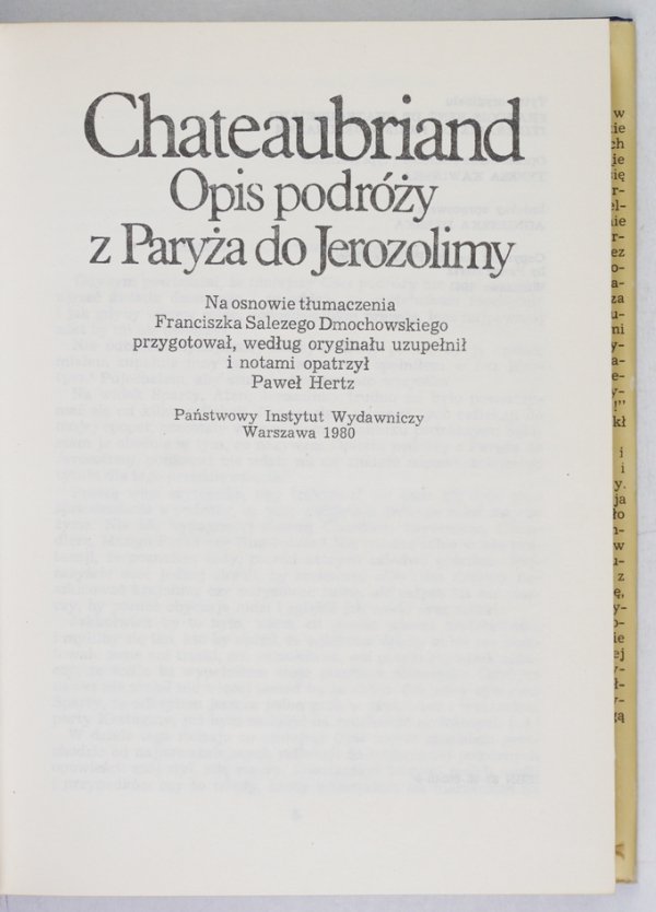 Chateaubriand - Opis podróży z Paryża do Jerozolimy [seria Podróże pod red. Pawła Hertza]