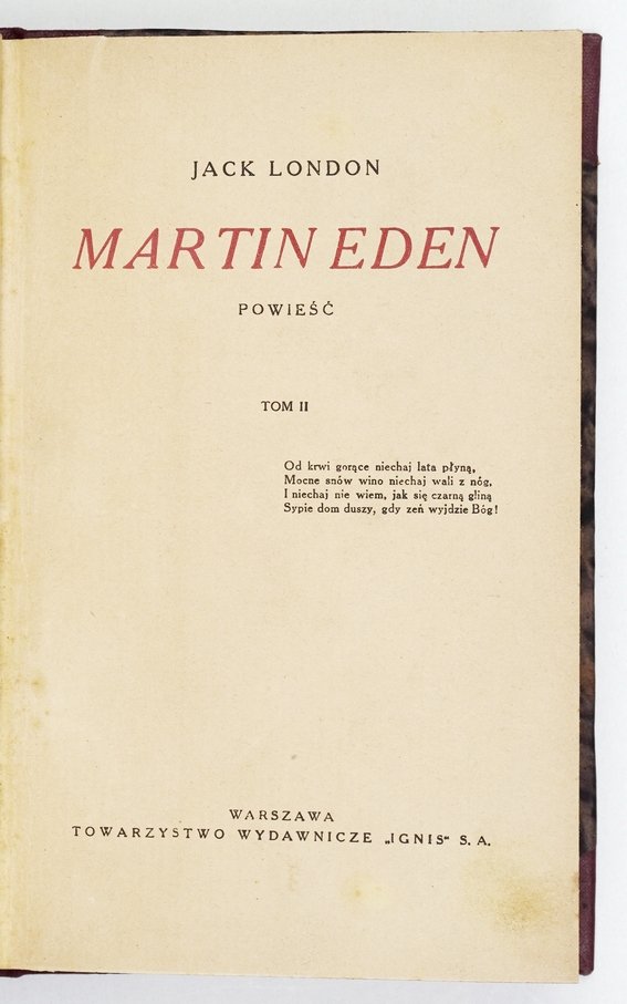 London J. - Martin Eden. Powieść. T. 1-2