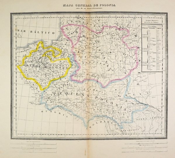 [POLSKA]. Mapa general de Polonia antes de su desmembramiento. Litografia kolorowana form. 27,2x33,8 na ark. 39,4x50,7 cm.