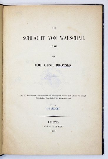 DROYSEN Joh[ann] Gust[av] - Die Schlacht von Warschau 1656.