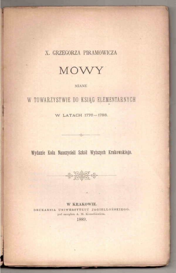 Piramowicz Grzegorz - Mowy miane w Towarzystwie do Ksiąg Elementarnych w latach 1776-1788