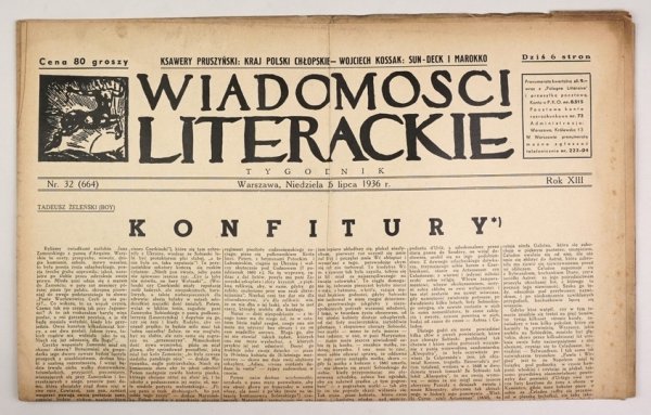 [Bruno Schulz] Wiadomości Literackie. R. 12, nr 32 (664): 26 VII 1936. s. 6