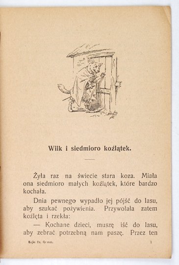 GRIMM [Jacob], GRIMM [Wilhelm] - Bajki braci Grimm. Wilk i siedmioro koźlątek, Brat i siostra, Słodka kasza, Baba Jaga.