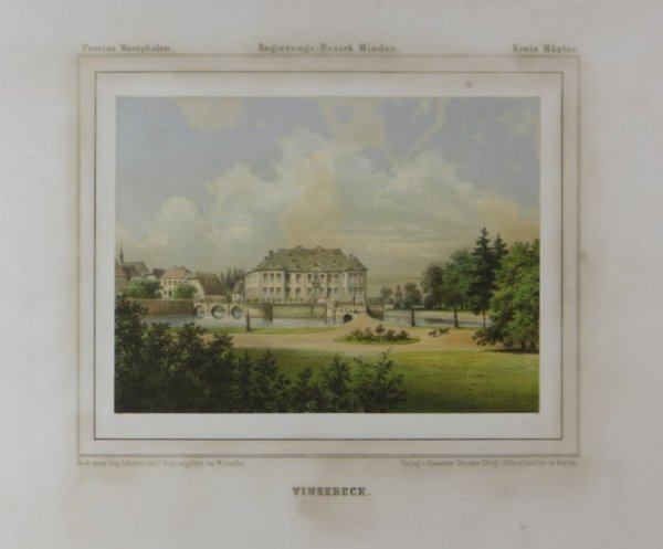 VINSEBECK. Provinz Westphalen. Regierungs-Bezirk Minden, Kreis Hoxter. Litografia barwna 14,8x19,6 cm.