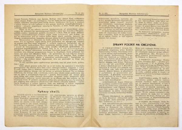 MAŁOPOLSKI Biuletyn Informacyjny. [Kraków. AK]. Czasopismo konspiracyjne. R. 2, nr 45 (89): 28 XI 1943. 