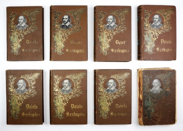 SHAKESPEARE William - Dzieła Wiliama Szekspira w przekładach J. Korzeniowskiego, St. Koźmiana, K. Ostrowskiego, J. Paszkowskiego, J. Kasprowicza, A. Langego, Ed. Porębowicza i St. Rossowskiego. Pod red. Henryka Biegeleisena. Wyd. II. T. 2-10 (w 7 wol.)