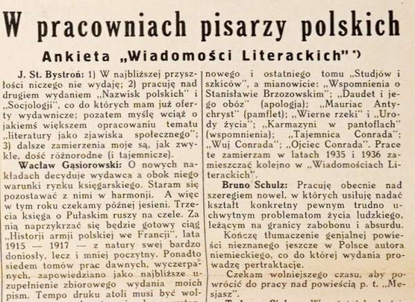 [Bruno Schulz] Wiadomości Literackie. R. 12, nr 20 (600): 19 V 1935. s. 6.