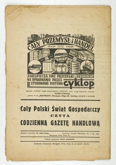 INFORMATOR o opakowaniach. Bezpłatny dodatek do Nr. 48-ego &quot;Codz. Gaz. Handl.&quot;