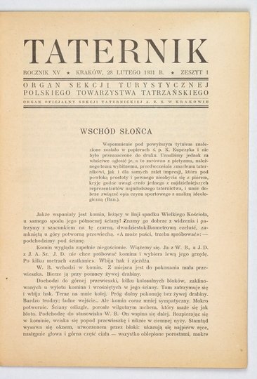TATERNIK. Organ Sekcji Turystycznej Polskiego Towarzystwa Tatrzańskiego.