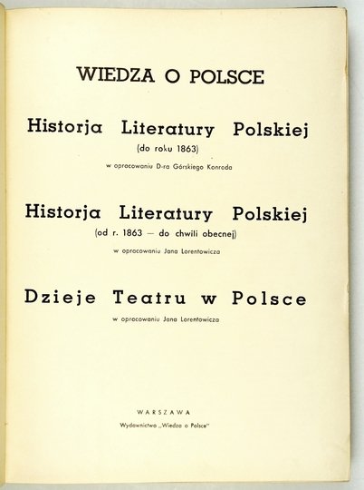 GÓRSKI Konrad, LORENTOWICZ Jan - Literatura i teatr polski.