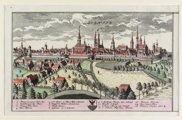 [LEGNICA]. Liegnitz. Miedzioryt kolorowany form. 16,3x26,6 cm.