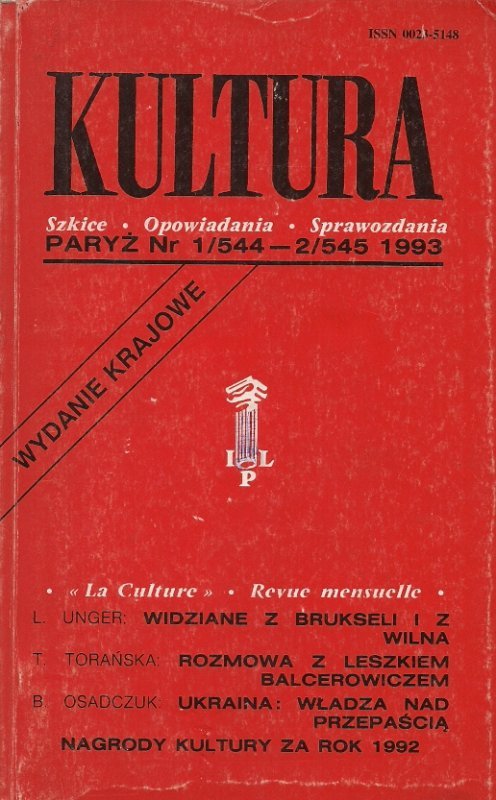 Kultura. Szkice, opowiadania, sprawozdania. Nr 1/544-2/545: I-II 1993.