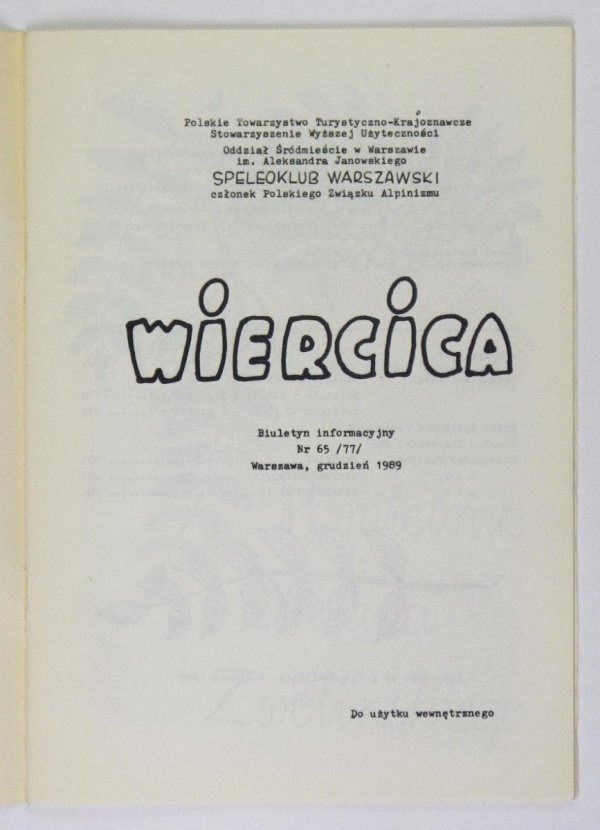 [Speleologia]. Wiercica. Nr 65 (77). XII 1989.