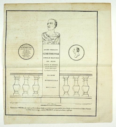 [CZARTORYSKI Adam Kazimierz]. Adamo Principi Czartoryski Scholae Militaris eo Duce hisce in aedibus ab A-no MDCCLXV ab A-um MDCCXCIV florentissimae alumni superstites. MDCCCXXIV.