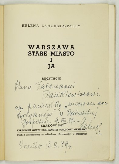 ZAHORSKA-PAULY Helena - Warszawa, Stare Miasto i ja. Recytacje.