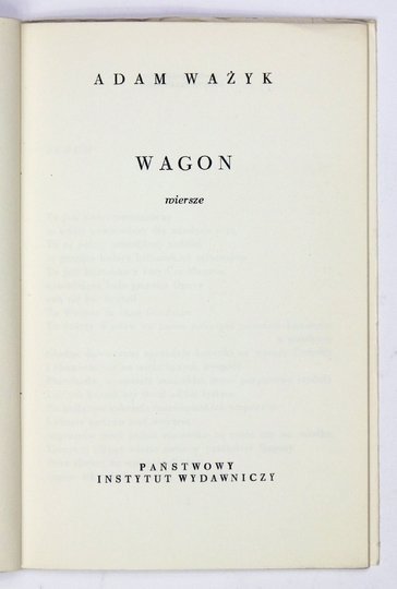 WAŻYK Adam - Wagon. Wiersze.