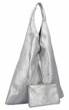 Torebka Skórzana Shopper Bag z Etui Srebrna
