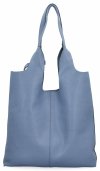 Torebka Skórzana Shopper Bag z Kosmetyczką Jasno Niebieska