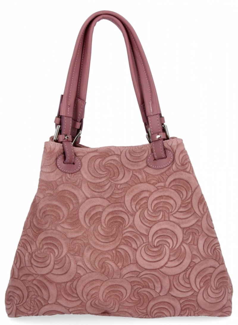 Modna Torebka Skórzana Shopper Bag Różowa