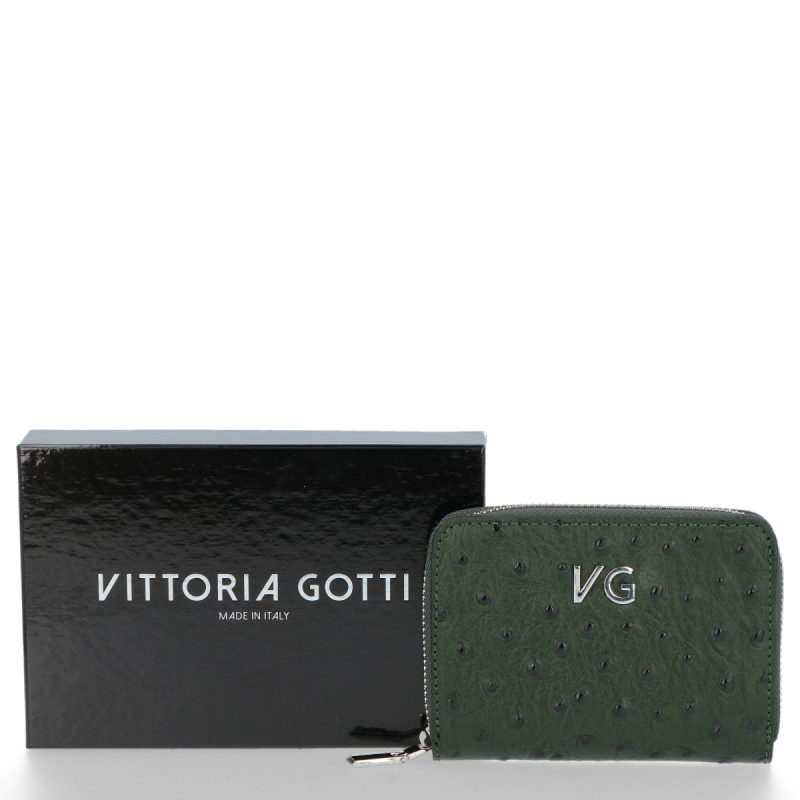 Skórzany Portfel Damski VITTORIA GOTTI Made in Italy Butelkowa Zieleń