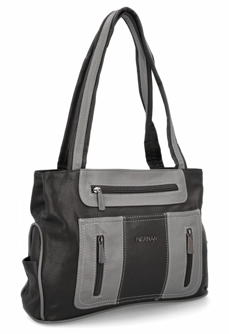 Dwukomorowa Torebka Damska Shopper Bag firmy Hernan Szara/Jasno Szara