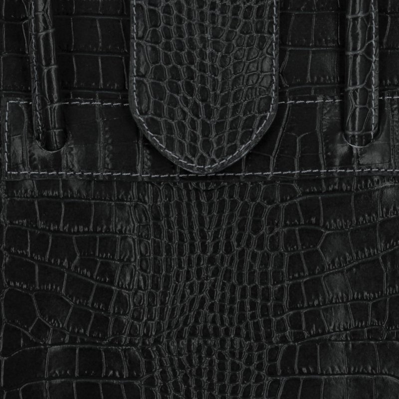 Torebka Skórzana Aktówka we Wzór Aligatora Czarna