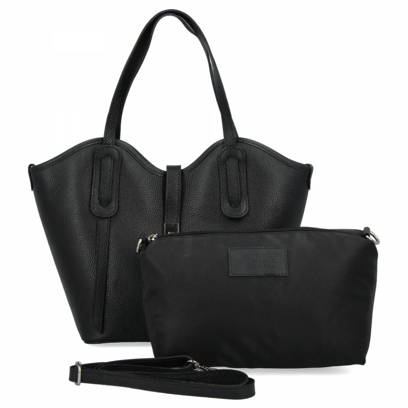 Elegancka Torebka Skórzana Shopper Bag Czarna